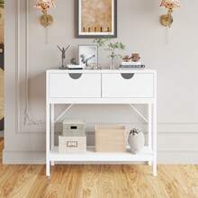 Hallway Entryway Console Table MDF Board With 2 Fabric Drawers And Storage Shelf Multifunctional Storage Table - 白色 - 查看 2