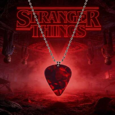 1pc 2026 Best Selling Quirky Story: Alice Sarullo Guitar Playing Necklace, Eddie Black & Red Heart Bullet Pendant | Birthday Party Gift, American TV Show Fan Favorite Personalized Necklace Accessory, Retro Rock Accessory, Student Party Affordable Item