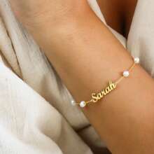 Personalized Name Gold Pearl Bracelet, Personalized Freshwater Pearl Bracelet, Exquisite Pearl Bracelet, Bridesmaid Gift - Multicolor - View 6