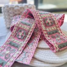 100厘米亮片饰边，电脑缝制亮片，适用于服装领口、包袋和装饰品 - 粉紅色 - 查看 2