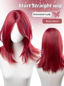 18-Inch Long Synthetic Wig Featuring A Natural Straight Style A Stunning Red. It Is Crafted From Heat-Resistant Fiber To Ensure Durability. This False Hairpiece Is Perfect For Daily Use, Offering A Natural And Realistic Appearance That Mimics. - Red - View 1