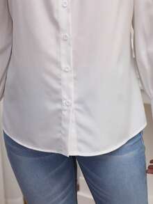 New Loose Long Sleeve Women Blouse, Button Up Solid Color Casual Shirt Spring White - White - View 7