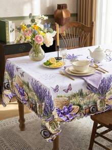 1件复古花卉桌布，牡丹、向日葵和薰衣草印花，蕾丝花边，涤纶材质，适合春季和母亲节主题装饰，防水防污，适用于厨房、餐厅、春季早午餐和母亲节派对 - 彩色 - 查看 14