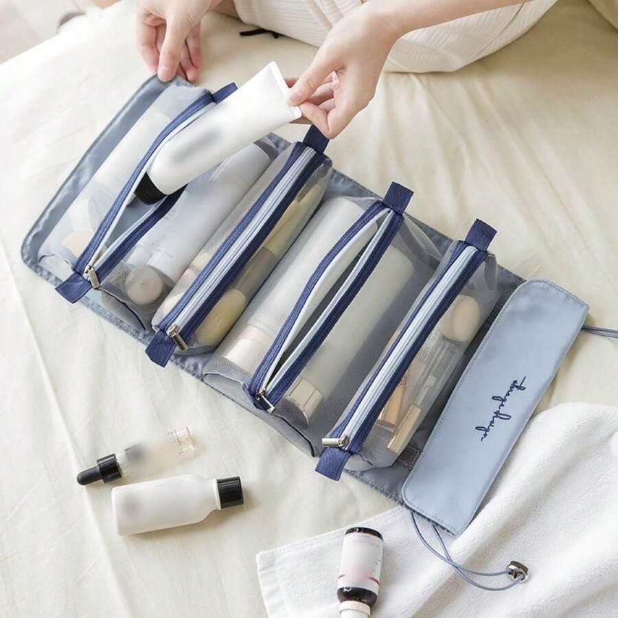 1个四合一大容量化妆包，可拆卸便携折叠旅行洗漱用品收纳包 - 彩色 - 查看 1