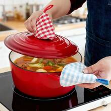 2件套（同款）格子图案编织隔热垫，加厚内衬锅柄套，锅盖套，耐热隔热手套 - 查看 8