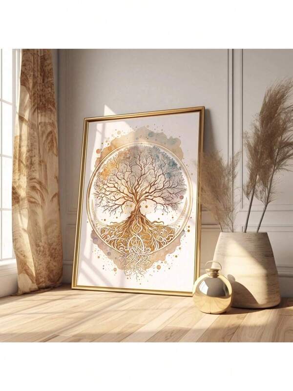 1 Piece Tree Of Life Canvas Wall Art, Spiritual Yoga Positive Thinking Decorative Painting, Watercolor Gouache Art With Gold Accents, Inspirational Poster. Suitable For Home Office, Meditation Room, Yoga Studio, Etc. Spiritual Wall Art For Yoga Spaces, Textured Canvas, Zen Home Decor Canvas Wall Art, Room Poster, Home Decoration, Room Aesthetic Decor, Room Decor Supplies, Room Decoration, Frame Optional.
