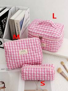 3PCS/1set Quilted Makeup Bag Set, Cosmetic Bag, Stylish Travel Toiletry Bag, Cute Small Pouch, Kawaii Aesthetic Makeup Bag, Travel Plaid Makeup Organizer Bag With Zipper Pocket, Chere Checkered Makeup Bag, Travel Makeup Bag, Large Capacity Pencil Case, Makeup Brush Holder Bag, Holiday Travel Toiletry Bag, Bathroom Accessories, Wedding Gift, Bridesmaid Gift, Birthday Gift, Friend Gift, Valentine's Day Gift, Holiday Gift, Bathroom Supplies, Back To School,Makeup Bag,Travel Essential - Multicolor - View 4