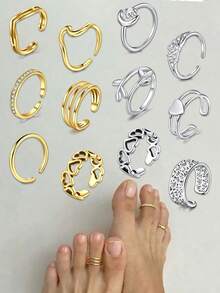 CIZME 3件套脚趾环套装，尾环，女士沙滩脚部饰品套装，镂空银色/金色可选，可调节，日常佩戴，男女皆宜，夏季沙滩脚部饰品 - Golden and Silvery - 查看 1