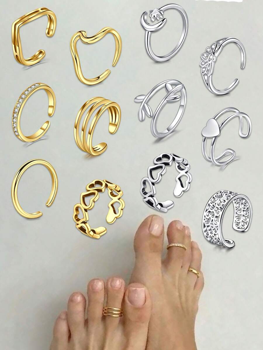 CIZME 3件套脚趾环套装，尾环，女士沙滩脚部饰品套装，镂空银色/金色可选，可调节，日常佩戴，男女皆宜，夏季沙滩脚部饰品 - Golden and Silvery - 查看 1