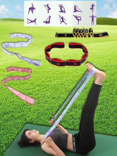 1条8环瑜伽健身阻力带，瑜伽指力带，露背健身阻力带，张力带，弹力带，弹性肌肉张力带；适用于舞蹈、普拉提、拉伸、男女身体放松、腿部拉伸；瑜伽配件