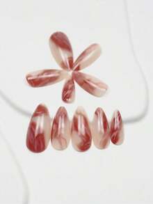 24pcs Medium Almond Shaped Nail Stickers, White French Pointed Tip, Floral Pattern, Fashionable Full Coverage, Suitable For Women & Girls Daily Wear, Summer Nail Art Nails Nail Supplies - Màu Hồng Tươi - Xem 8