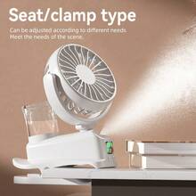 1200mAh USB Rechargeable Clip-On Misting Fan, Multifunctional Desktop Clip Fan With Humidifier, For Office, Dorm, Outdoor Use - Multicolor - View 7