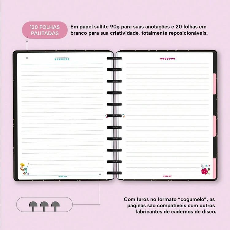 Iscool Smart Disc Notebook, 140 Sheets, Medium + Large + Floral Monogram, Letter K - Black and Pink - View 7