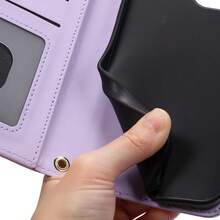 菱格纹商务PU皮手机壳，带腕带，适用于三星Galaxy S26 Ultra/S25 Ultra/Galaxy S24 Ultra/S24 FE/S23 FE/S22/S21/S20 FE/A05/A06/A14/A15/A16/A23/A25/A35/A54/A55、17 Pro Max/16/15/14/13/12/11/XS/XR/8/7/6、Note 9~13 Pro、P20/P30、荣耀400系列 - 淡紫色 - 查看 12