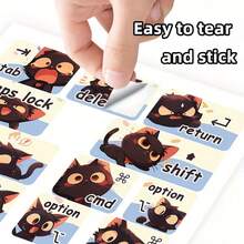 可爱卡通猫咪键盘贴纸 - 哑光表面，自粘PVC材质，俏皮猫咪图案，易于粘贴和移除，是个性化笔记本电脑的完美之选 - 查看 6