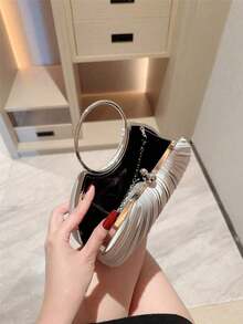 1pc Women's Elegant Pleated Box Design Party Handbag, Luxury Rhinestone Clutch, Charming Formal Evening Bag Suitable For Date, Dance, Birthday, Party And Other Formal Occasions, Prom Bag For Party, Clutch Bag For Wedding, Party Bags,Perfect For Party Wedding Prom Dinner/Banquet Matching With Holiday Party Dress Evening Dress & Sequin Dress ,Wedding , Wedding , Sequin - 銀色 - 查看 5