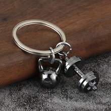 1 pieza Llavero de mancuerna, llavero de mancuerna de estilo deportivo minimalista y de moda, accesorio de llave de aleación para hombres, superficie lisa, gran regalo para amigos - Negro - Ver 7