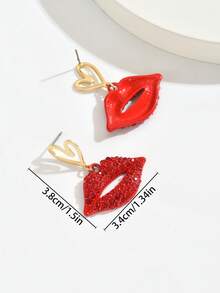 1 Đôi bông tai đính đá hình trái tim và môi đỏ sang trọng, lãng mạn kiểu Âu và Mỹ, món quà lý tưởng cho các dịp lễ. - Đỏ - Xem 3