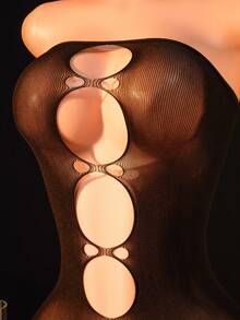 两件套女士性感内衣套装，性感抹胸睡裙和及膝袜，镂空透视无袖，性感修身比基尼罩衫，性感派对角色扮演服装，情人节 - 黑色 - 查看 6