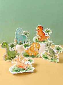 7pcs Cute Dinosaur Theme Desktop Decor, Dinosaur Theme Birthday Party Decoration, Kids Room & Play Room Decor, Photo Booth Props And Party Table Decor, Gender Reveal Party Supplies, Baby Shower Gift, Watercolor Dinosaur Theme Kids Birthday & Baby Shower Party Decorations - Cartoon Dinosaur - View 1