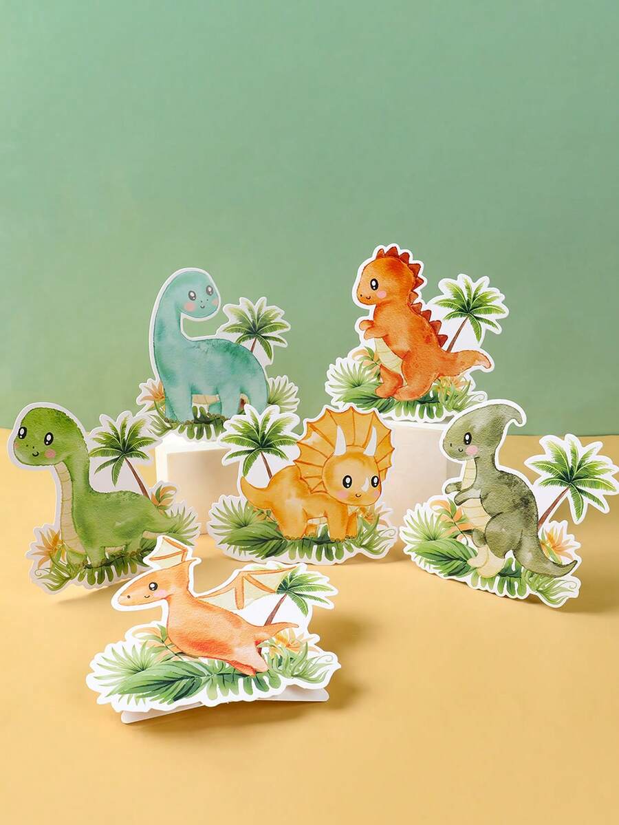 7pcs Cute Dinosaur Theme Desktop Decor, Dinosaur Theme Birthday Party Decoration, Kids Room & Play Room Decor, Photo Booth Props And Party Table Decor, Gender Reveal Party Supplies, Baby Shower Gift, Watercolor Dinosaur Theme Kids Birthday & Baby Shower Party Decorations - Cartoon Dinosaur - View 1