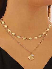 Summer Vacation Style Starfish Shell Pearl Multi-Layer Necklace, Fashionable Exaggerated Multi-Layer Necklace - Multicolor - View 3