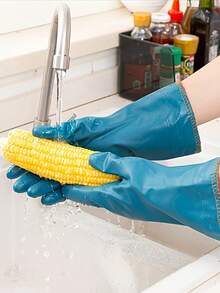 2只/1双冬季家用清洁手套，加厚抓绒内衬保暖，耐用防水外层材料防油防污，符合人体工学设计提升清洁效率，保护双手免受粗糙和裂纹的伤害。 - 藍色 - 查看 4