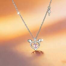 1件S925纯银奢华天使翅膀设计吊坠项链，镶嵌闪亮锆石，优雅日常佩戴饰品，馈赠亲友的优质礼物 - 銀色 - 查看 4