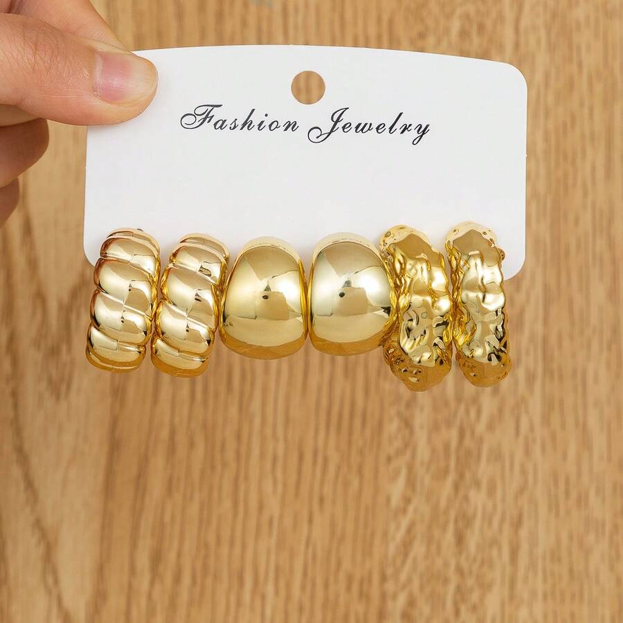 6-16件套时尚金属质感C形、花朵形、螺丝形耳环，适合女性日常、节日、派对佩戴，轻盈的CCB材质，女士时尚耳环套装 - 彩色 - 查看 1