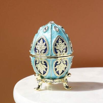 SUSUZUKU 1 قطعة صندوق مجوهرات مطلي بالمينا والراين ، صندوق تخزين صغير بطراز بريطاني أزرق ، صندوق مجوهرات روسي ، صندوق مجوهرات معدني مطلي بالمينا بشكل مثلث وبيضاوي ، صندوق خاتم زفاف ، صندوق اكسسوارات الزفاف ، ديكور منزلي