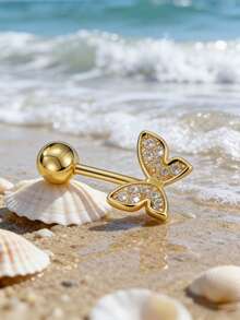 1pc Dual Butterfly Flutter Gold/Silver Navel Ring Belly Button Nail Body Jewelry - Butterfly - View 8