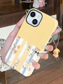 1pc INS Style Fresh & Gentle Polka Dot Striped Floral Pattern Glossy 2-In-1 Phifilm Hard Phone Case, Suitable Compatible With Samsung/ 11/12/13/14/15/16/17 Pro Max - Multicolor - View 3