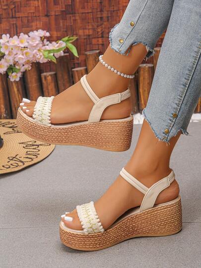 1 Pair Thick Sole Platform Sandals For Teens, Casual Comfortable Wedge Heels Increasing Height Sandals, Suitable For Holidays And Daily Wear
