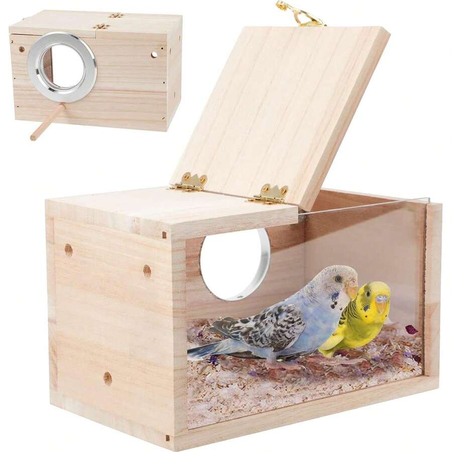 Parakeet Nesting Box Transparent Bird House For Cage Natural Wood Breeding Box For Parrot Parakeet Cockatiel Lovebirds Budgie Conure And Other Small Birds - Horizontal Breeding Box - View 1