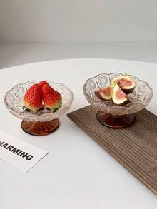 1个棕色带底座小茶碟、小吃碟、水果碟、水晶玻璃创意甜点杯、杯子、甜点杯、冰淇淋杯 - 彩色 - 查看 10
