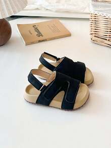 1 đôi dép xăng đan trẻ em kiểu dáng tối giản, mềm mại, chống trơn trượt, có khóa dán. - màu đen - Xem 8