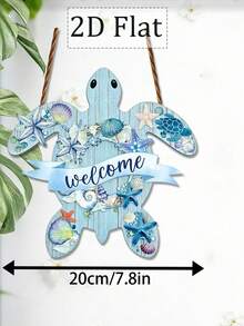 1 pièce Panneau en bois imprimé 2D plat, pour décoration murale extérieure, taille 9 pouces x 9 pouces. Il présente un design de tortue de mer avec le texte "Bienvenue" - Multicolore - Voir 2