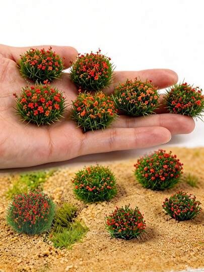 10pcs Mini Flower Clusters For DIY Handcraft, Static Grass Tufts And Shrubs Suitable For Diorama Terrain, Train Railway Scene, Military Model Layout, HO Scale Landscape Accessories, Low Bushes And Micro Floral Clusters For Bases And Scene Building