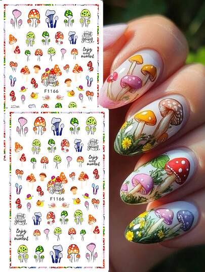2pcs Cute Mushroom Nails Stickers Colorful Fantasy Mushrooms Spring/Summer Nail Art Decals Y2K Nail Supplies DIY Holiday Party Nail Charms Decorations