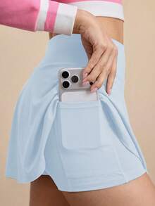 3pcs/Set Plus Size Women Sports Skirt, High Waist Elastic Exercise Running Golf Tennis Skirt, Tight Fit Fashionable Slimming With Pockets Skort Summer - Multicolor - View 3