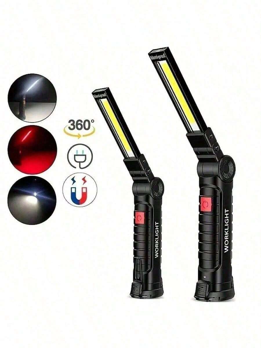 1 đèn làm việc cầm tay LED COB sạc USB, có thể điều chỉnh độ sáng, đèn kiểm tra có nam châm và móc treo. - Nhiều màu - Xem 1