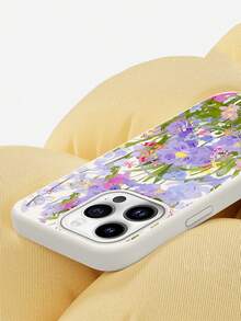 Matte Magnetic Phone Case For IPhone 16 Pro Max, 15 Pro Max, 11, 12, 13, 14 Pro Max, 14 Plus, 16 Plus, Solid Color, Shockproof Back With Purple Floral Oil Painting Style - Gold - View 9