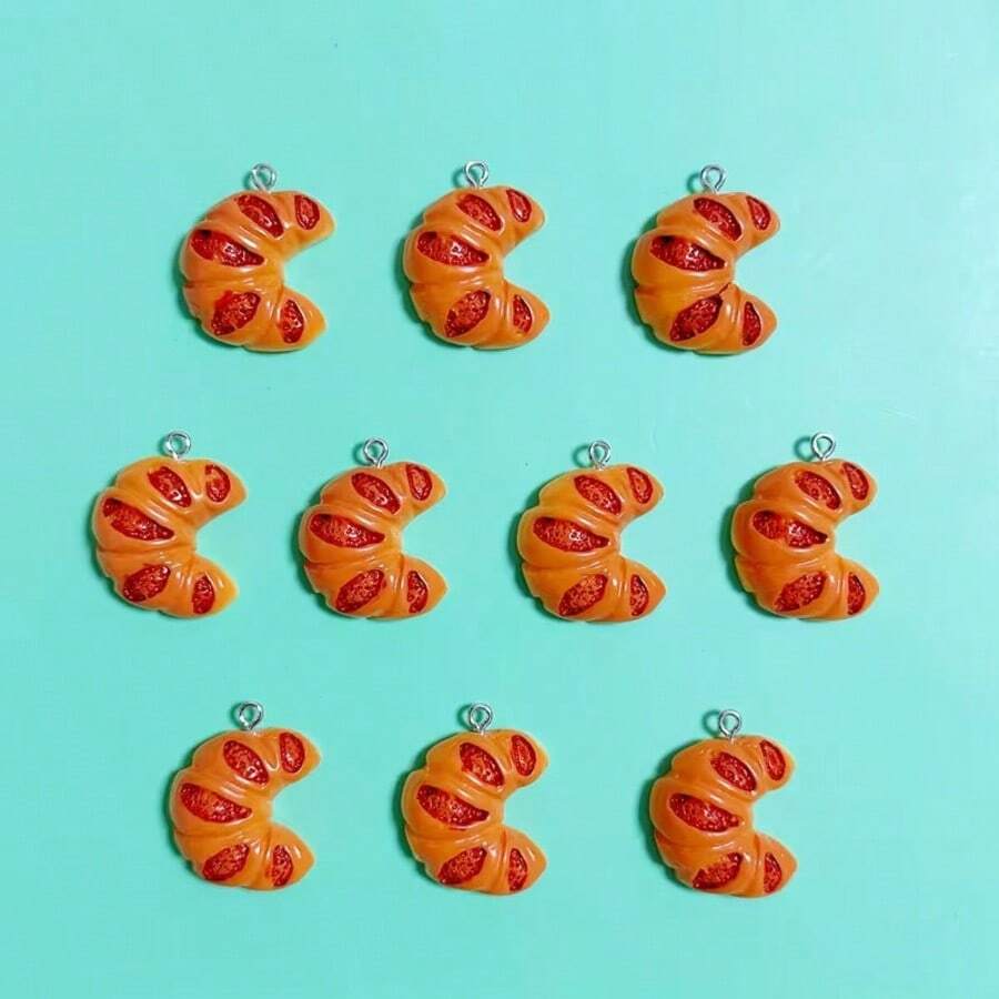 10/20个仿真3D牛角面包手工饰品吊坠耳环项链创意礼物耳环项链手链包包吊坠树脂配件 - 彩色 - 查看 1