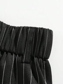 男士时尚休闲通勤细条纹宽松直筒西装裤 - 黑色 - 查看 8