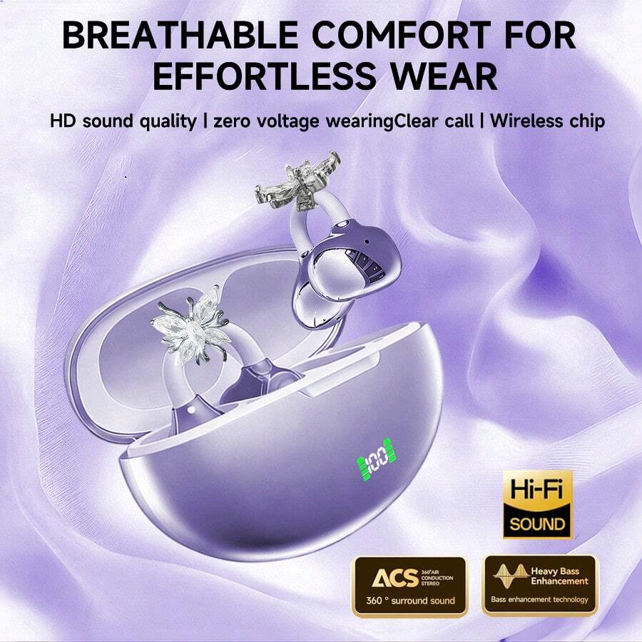NEW SENYANG Wireless Open-Ear Headphones, New OWS Clip-On Headphones, Butterfly Earring Bluetooth Headphones, Pure Stereo Sound, Suitable For Sports/Outdoor And Multi-Scenarios, Wireless Headphones, Clip-On Headphones, Travel Headphones, Fashion Headphones, Gift, Holiday Gift For Girls & Women, Sports Headphones, Travel Wireless Headphones, Stereo Headphones, Fashion Aesthetics, For Valentine's Day Gift - 升級108附耳飾款 - 查看 1
