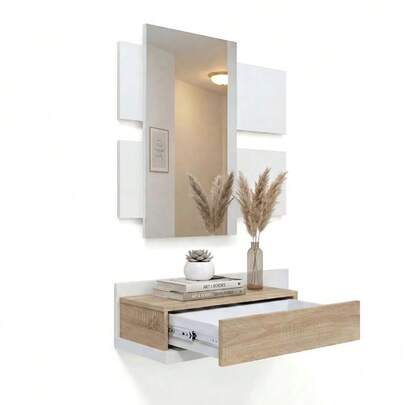 Duehome Console d'entrée Milo 75 cm avec 1 tiroir et miroir, console moderne avec tiroir de rangement et miroir mural, meuble d'appoint pour entrée, couloir ou entrée de maison, design compact et fonctionnel pour ranger clés, accessoires et décoration, solution pratique pour optimiser les petits espaces