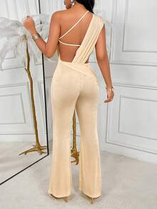 AIJ Bộ jumpsuit nữ Amarilo màu vàng nhạt, thanh lịch, gợi cảm, lệch vai, hở lưng, xếp ly, khoét eo, ống rộng, thích hợp cho mùa hè, xuân, dự tiệc cưới, lễ tốt nghiệp, dạ hội, kỳ nghỉ, romper one piece outfits. - Vàng nhạt - Xem 5