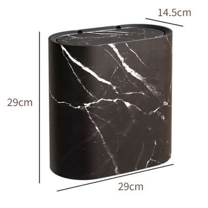 2026 New Elegant Fashion Marble Pattern Double Layer Trash Can, Square Corner Lid Design To Prevent Spillage. Bathroom Bin, Bedroom Bin, Oval Shape, Multifunctional And Unobtrusive. Press-Type Lid, High-Quality Plastic Material Ensures Durability. Compact And Space-Saving, Suitable For Small Areas. Hotel Use, Homestay Procurement, Home Kitchen, Living Room And Bathroom Essential Odor-Proof Storage Bin (Thin Plastic Material)
