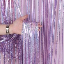 [Emballé individuellement] 1*2m/1 sac Rideau à paillettes laser pour décoration de scène, fournitures de fête, décoration de Noël, fête d'anniversaire, toile de fond de mariage, rideau de porte à franges, couleurs vives, indéfrisable - Rideau de pluie laser - Voir 22