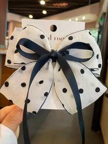 1pc Girls Polka Dot Bow Hair Clip, Princess Ribbon Hair Flower Clip, Ponytail Claw Clip Hair Accessory - Multicolor - View 4